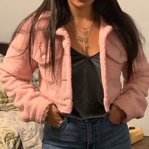 pink fluffly cropped jacket